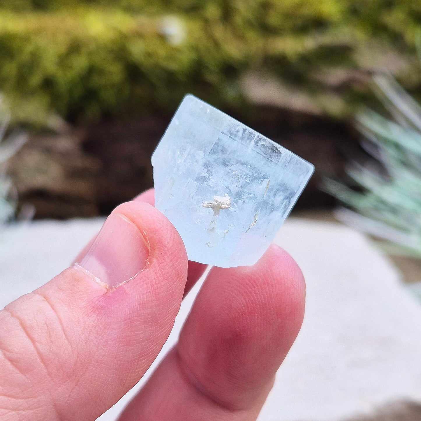 Aquamarine, from India. Lovely pale aqua blue colouring. Hexagonal crystal with good colour.