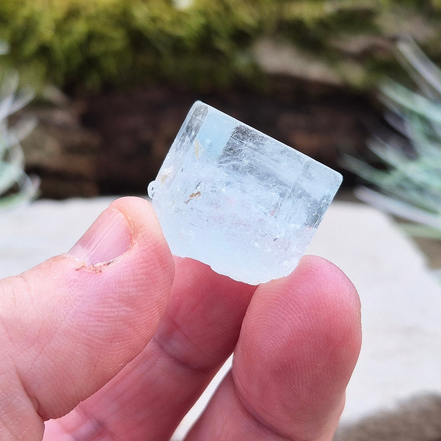 Aquamarine, from India. Lovely pale aqua blue colouring. Hexagonal crystal with good colour.