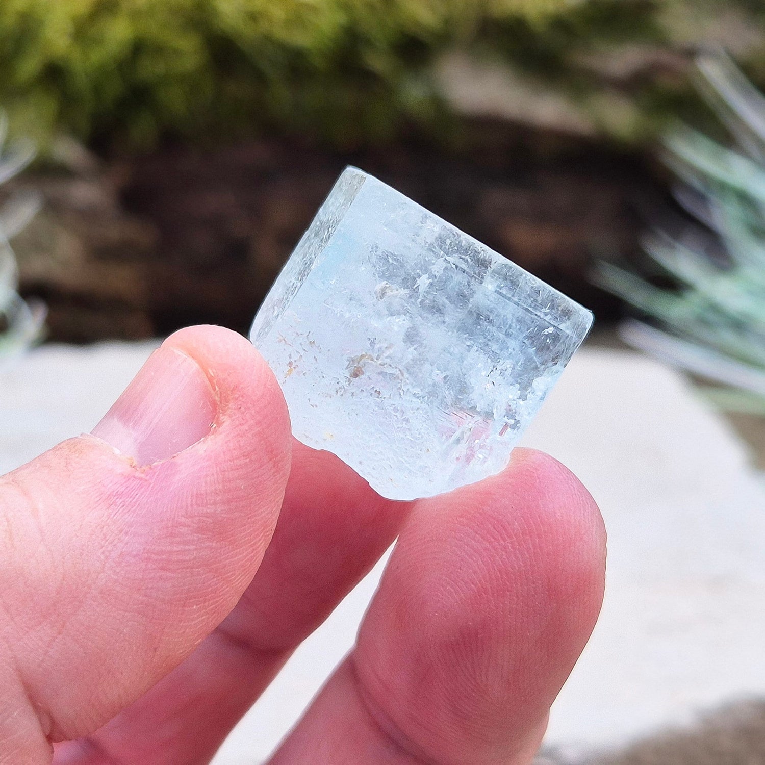 Aquamarine, from India. Lovely pale aqua blue colouring. Hexagonal crystal with good colour.