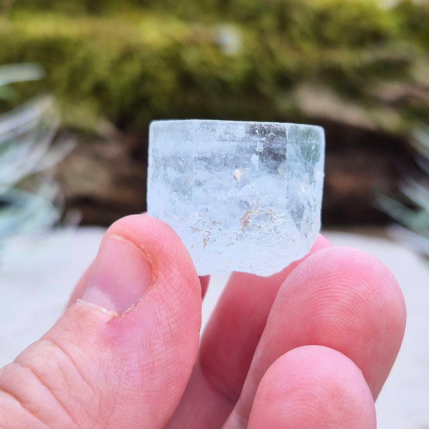 Aquamarine, from India. Lovely pale aqua blue colouring. Hexagonal crystal with good colour.