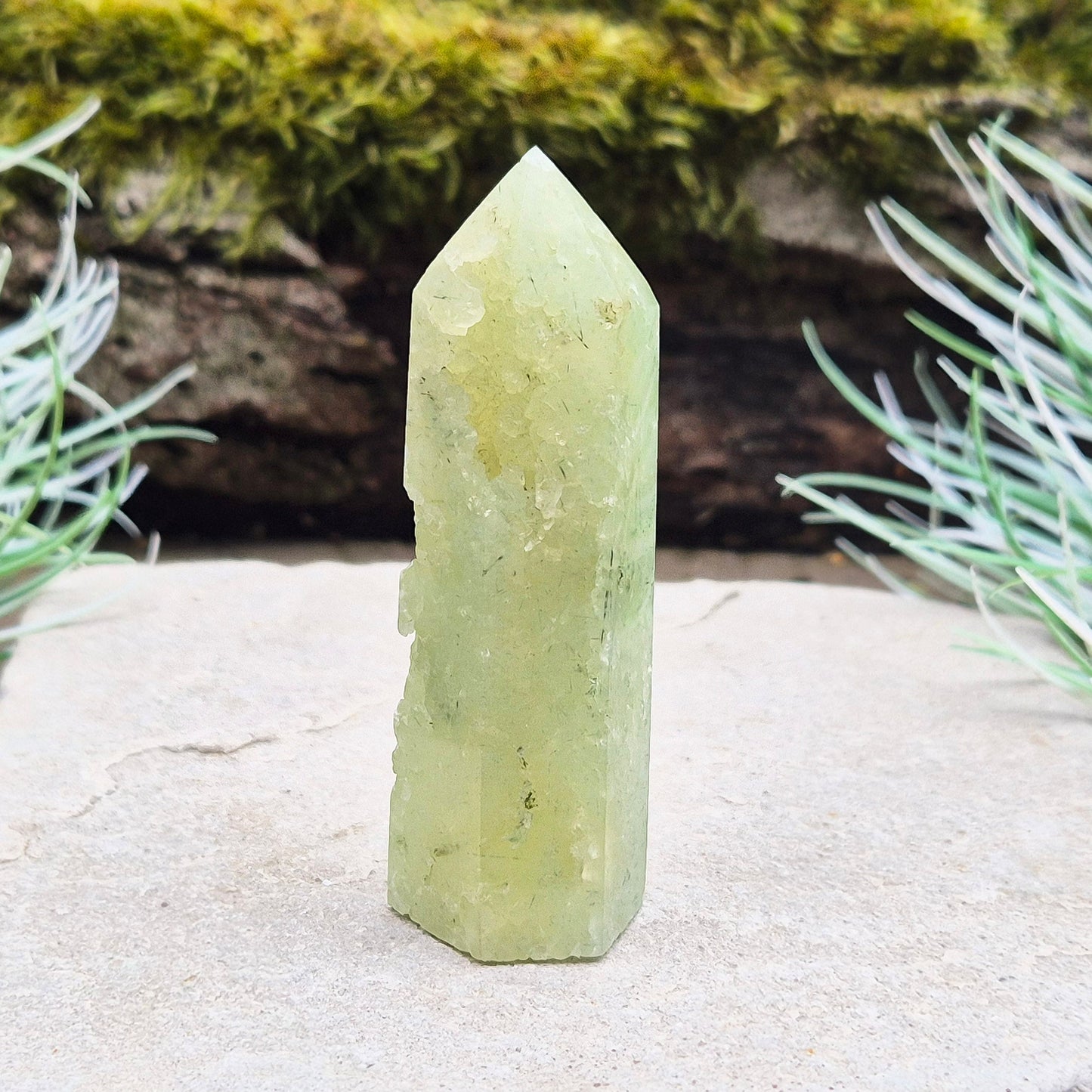 Prehnite Crystal Point with Natural Cavities