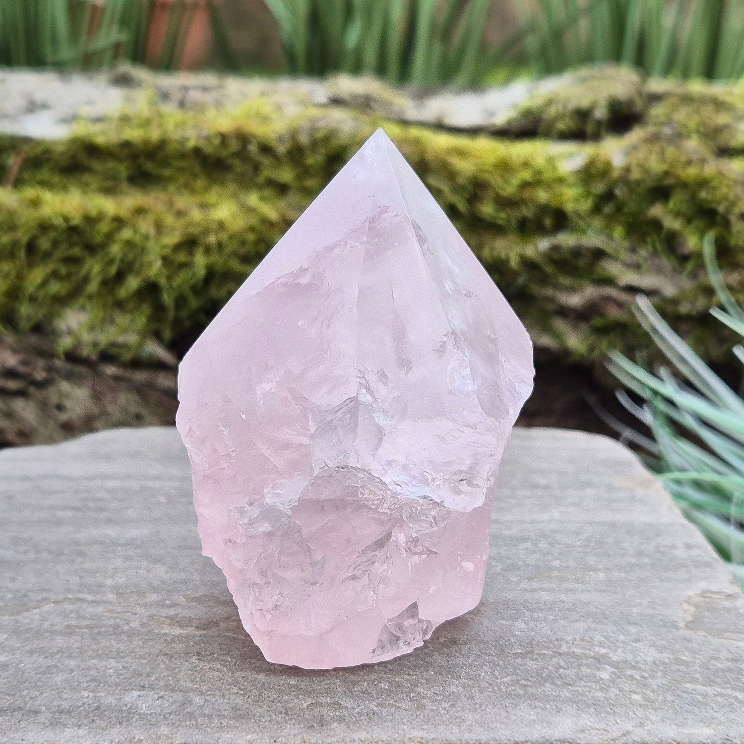 Rose Quartz Crystal Standing point from Brazil. This rose quartz is a lovely pale pink colour.