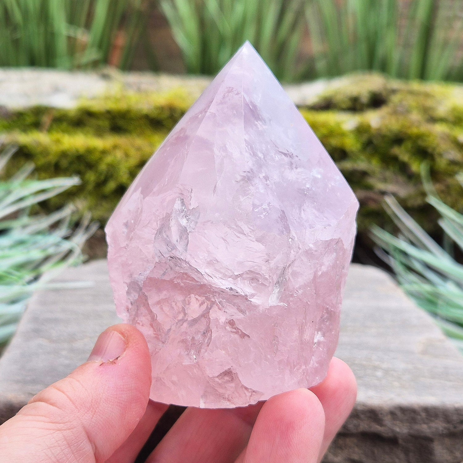 Rose Quartz Crystal Standing point from Brazil. This rose quartz is a lovely pale pink colour.