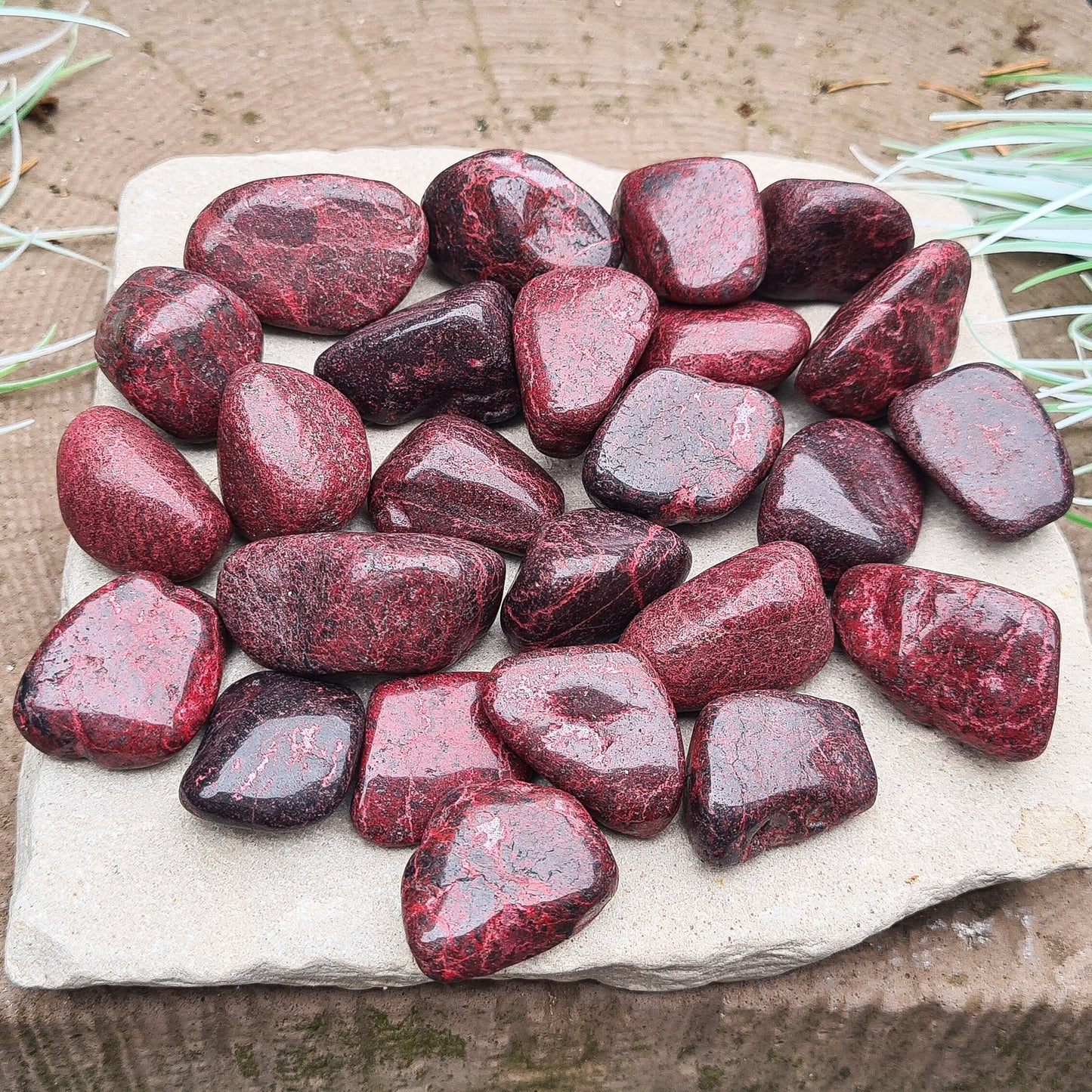 Cinnabar Tumble Stones from Spain. Also known as Dragon's Blood. 