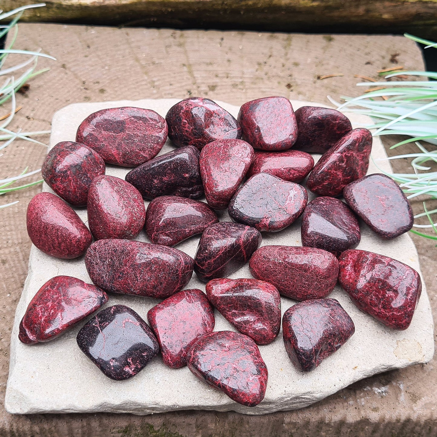 Cinnabar Tumble Stones from Spain. Also known as Dragon's Blood. 