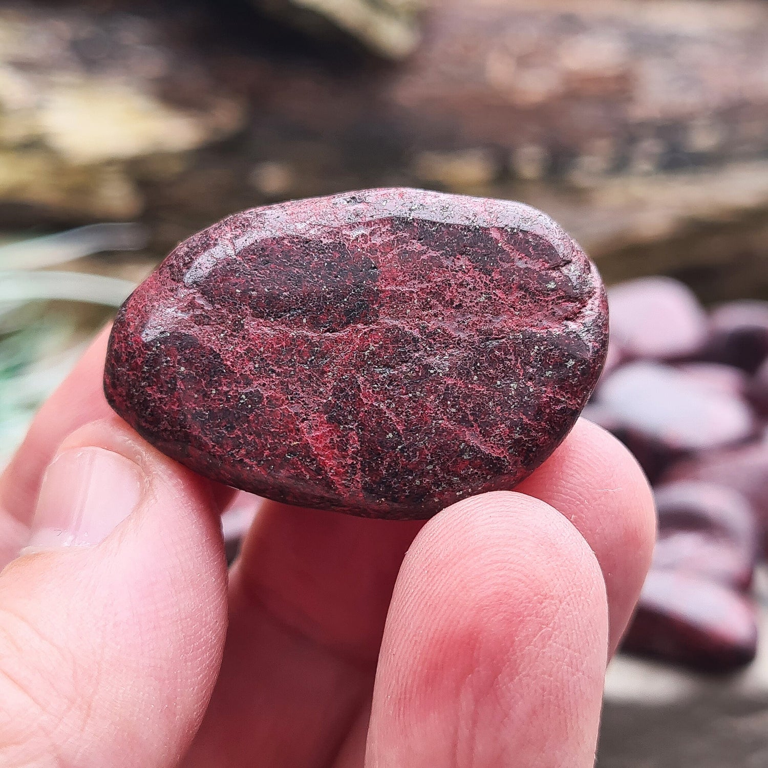 Cinnabar Tumble Stones from Spain. Also known as Dragon's Blood. 