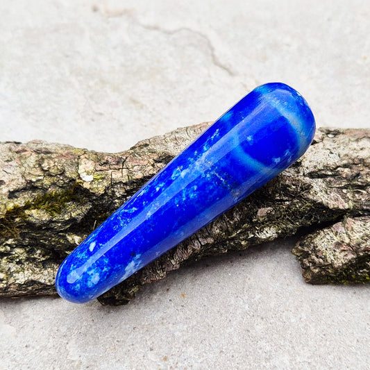 Lapis Lazuli Crystal Wand. (A Grade) Long Drop shape. Bright royal blue with pyrite speckles and minimal white. 