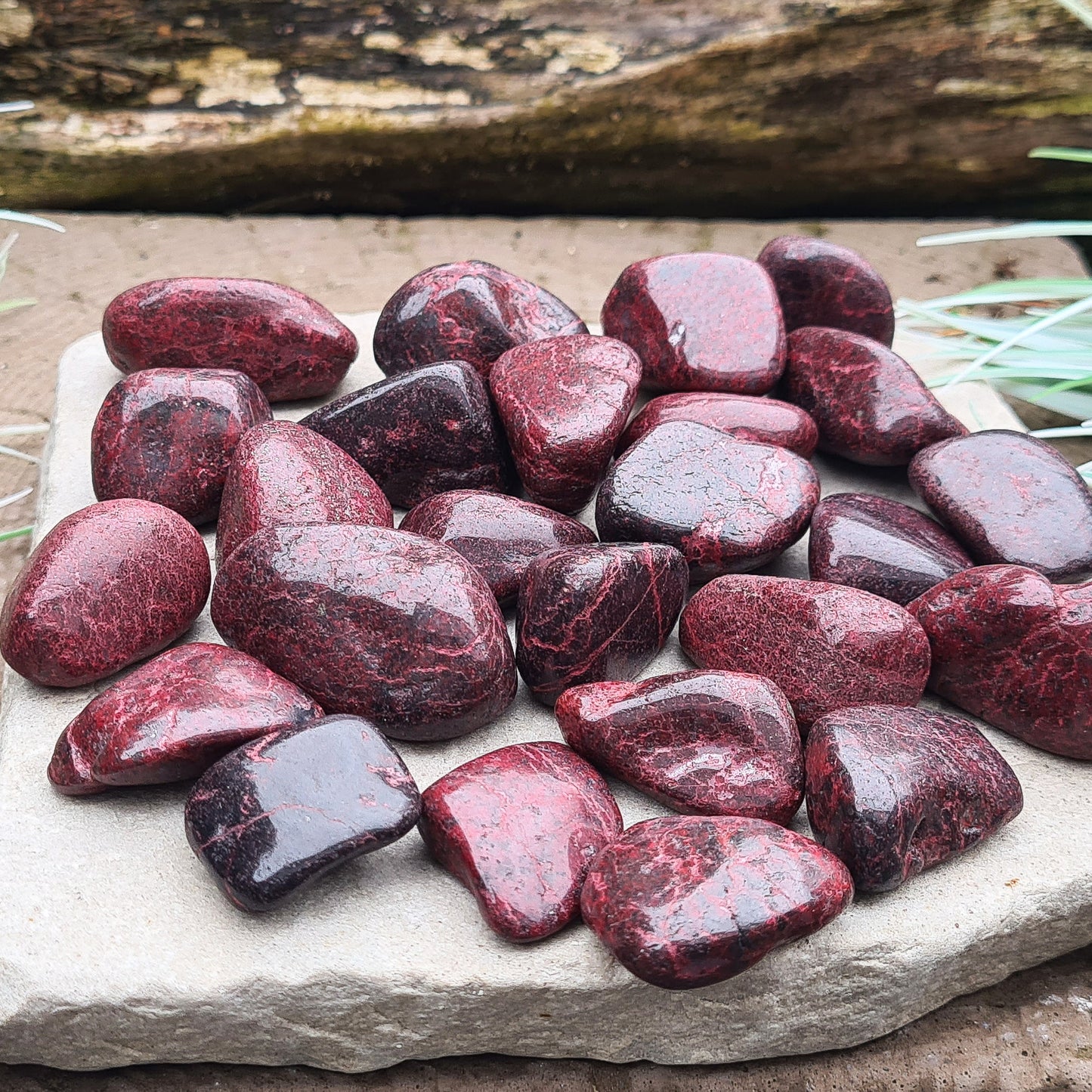 Cinnabar Tumble Stones from Spain. Also known as Dragon's Blood. 