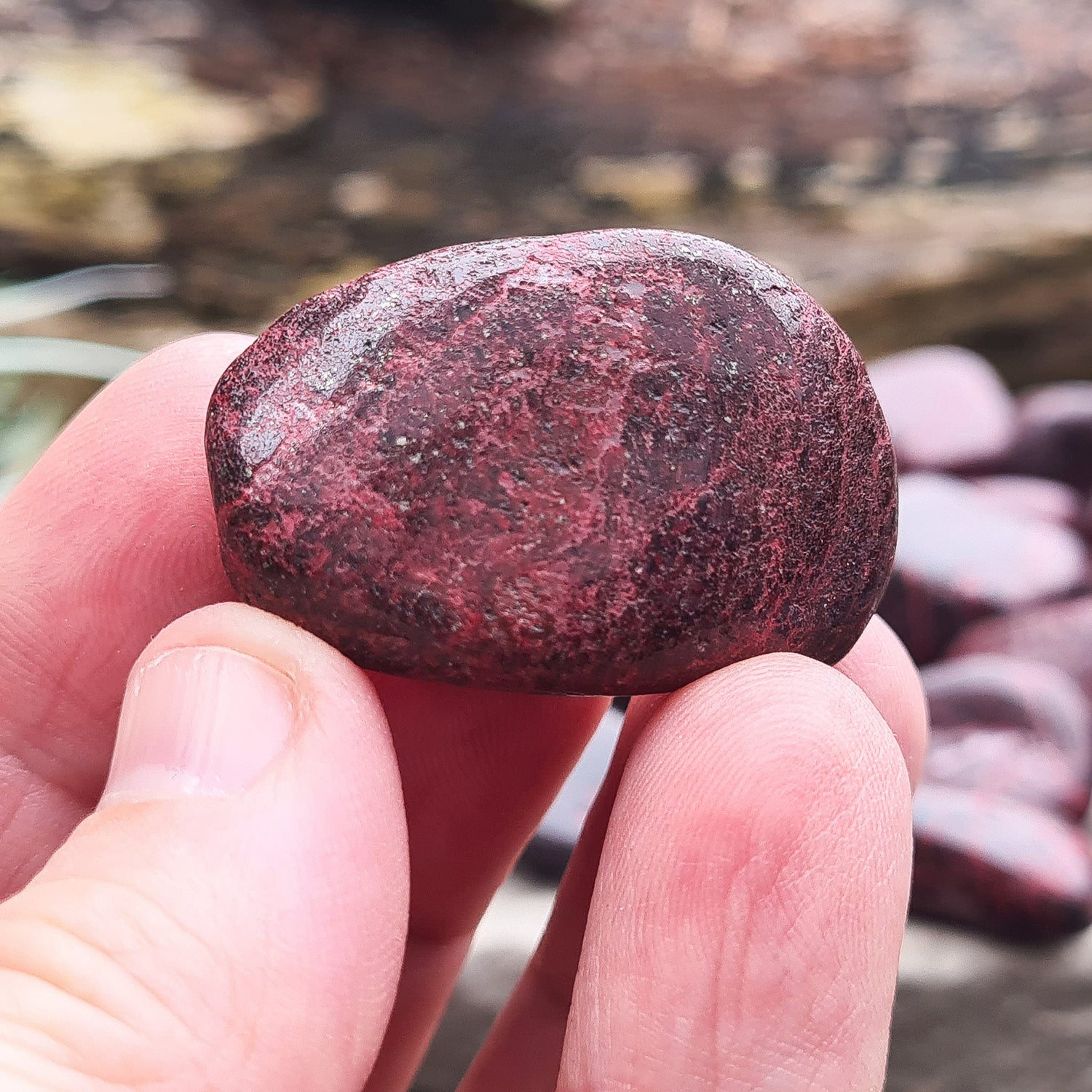 Cinnabar Tumble Stones from Spain. Also known as Dragon's Blood. 