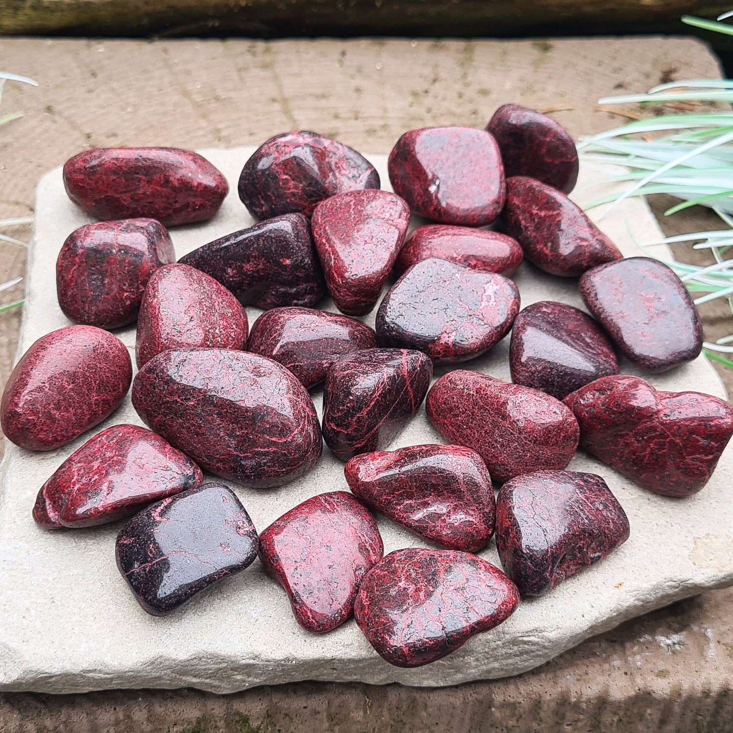 Cinnabar Tumble Stones from Spain. Also known as Dragon's Blood. 