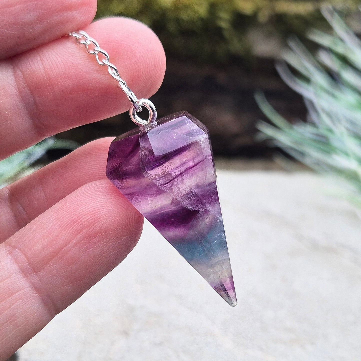 Fluorite Crystal Pendulum, Purple and Green