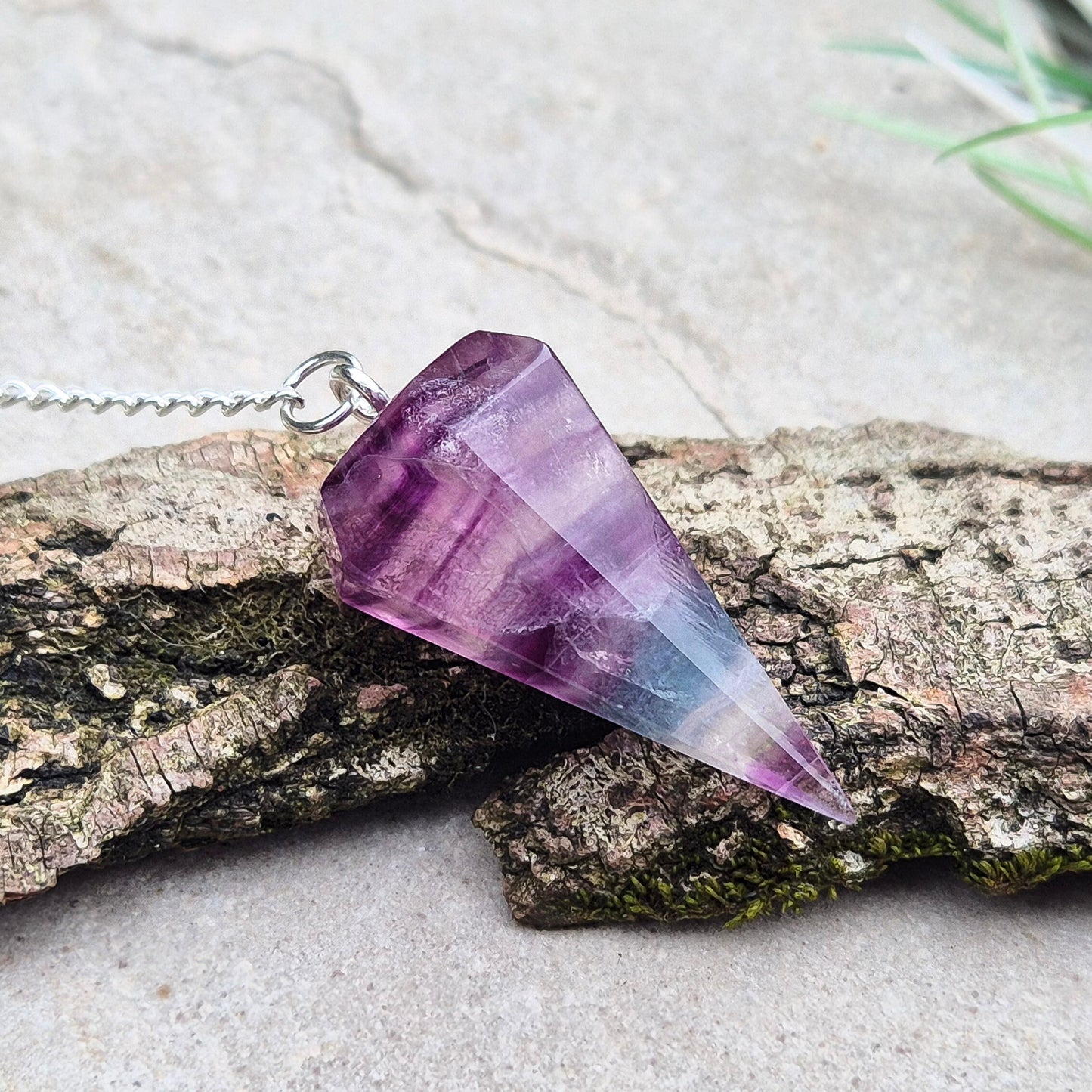 Fluorite Crystal Pendulum, Purple and Green