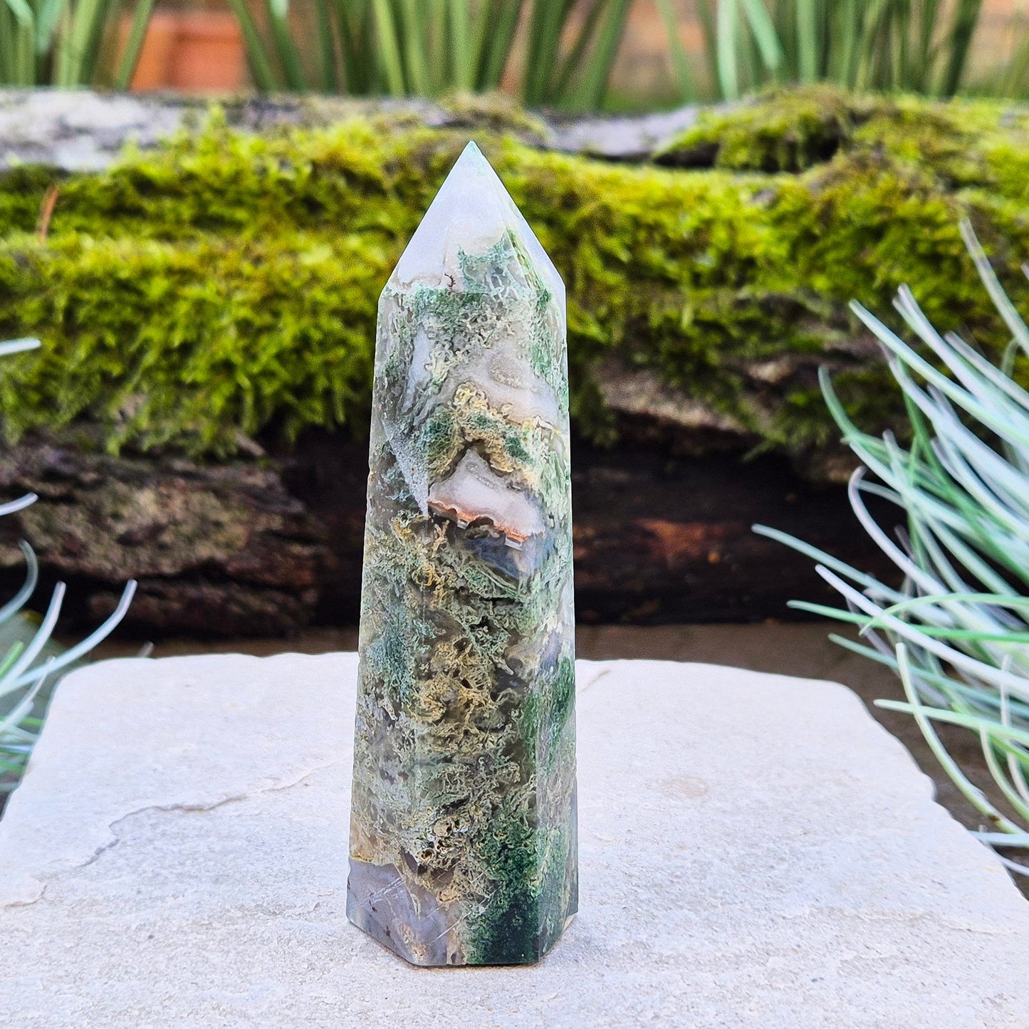 Moss Agate Crystal Tower