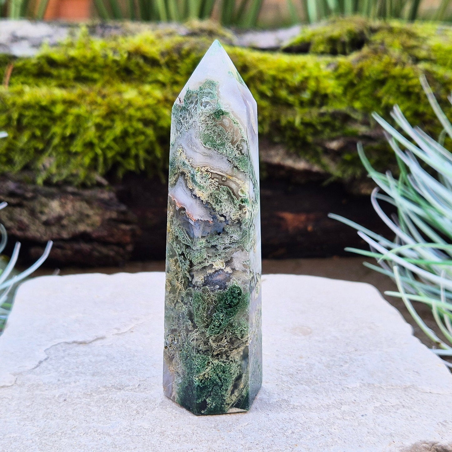 Moss Agate Crystal Tower