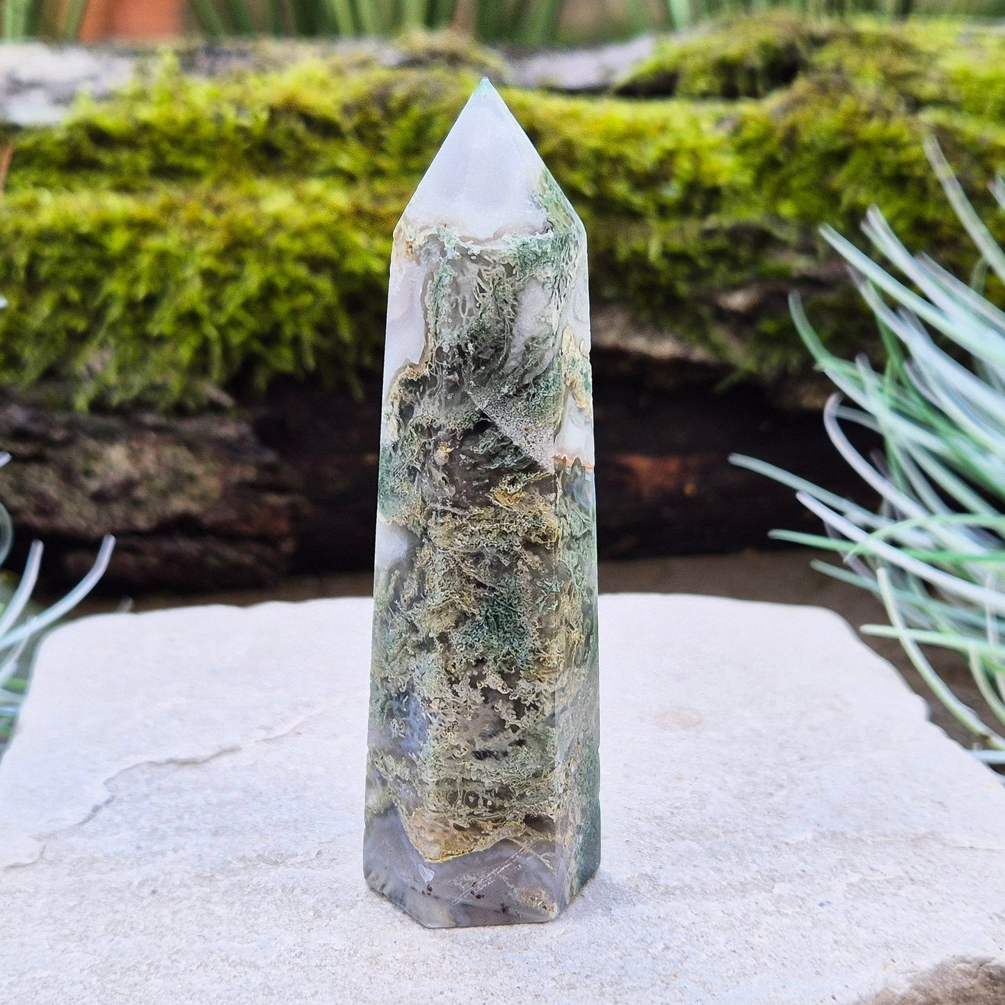 Moss Agate Crystal Tower