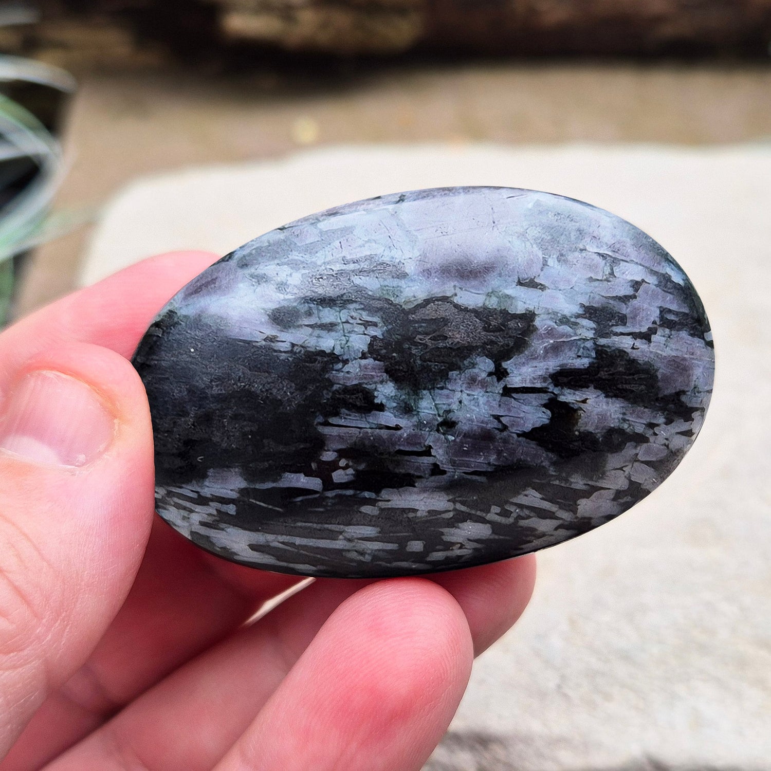 Indigo Gabbro Crystals, also known as Mystic Merlinite, originates from Madagascar. This a stunning stone formed deep within the Earth when molten magma cools slowly. 