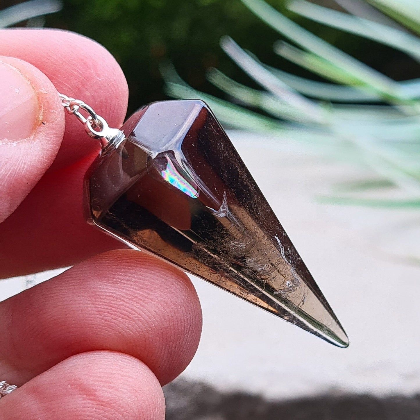 Smoky Quartz Crystal Pendulum, Smoky Quartz Crystal Dowser with brown bead on end of chain. 