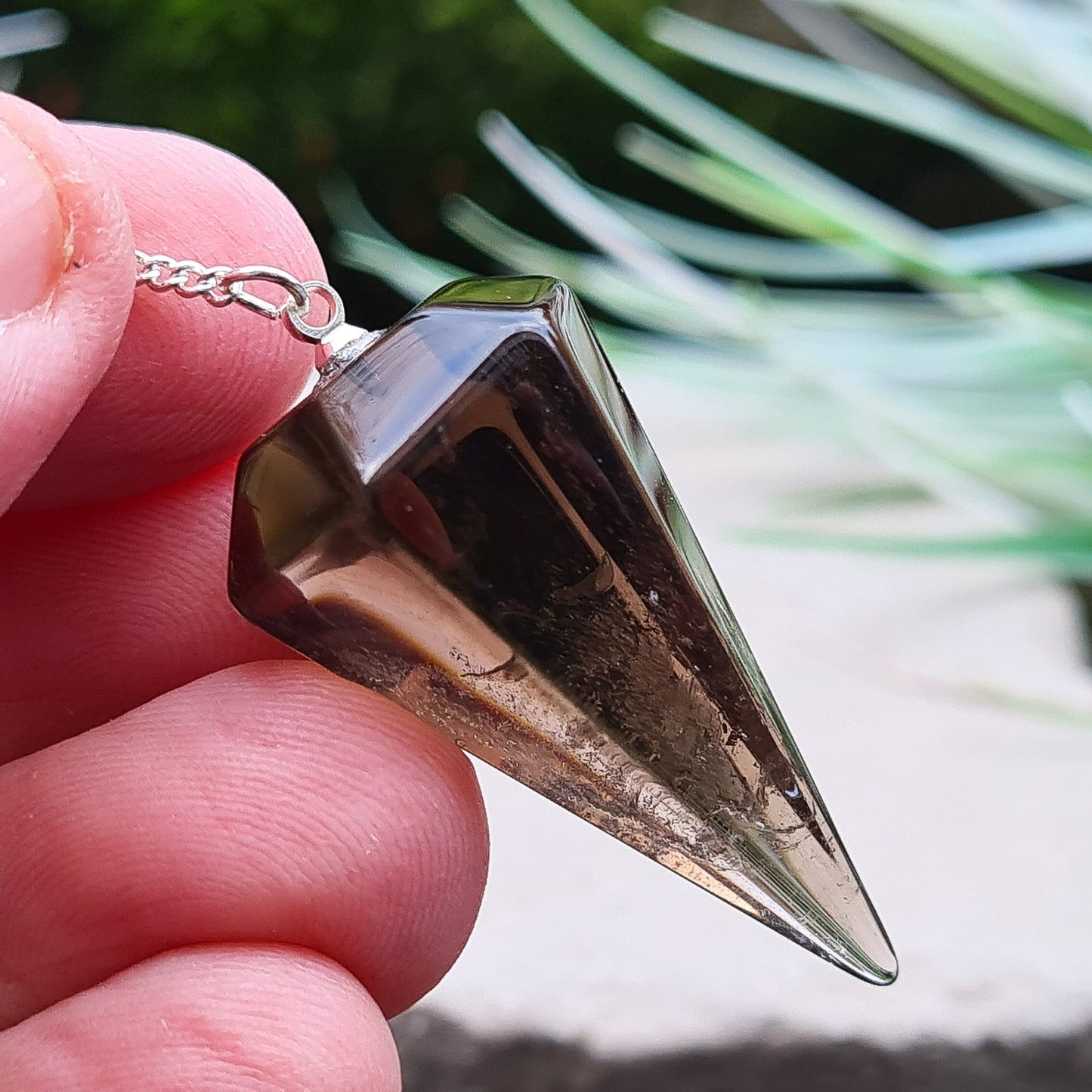 Smoky Quartz Crystal Pendulum, Smoky Quartz Crystal Dowser with brown bead on end of chain. 