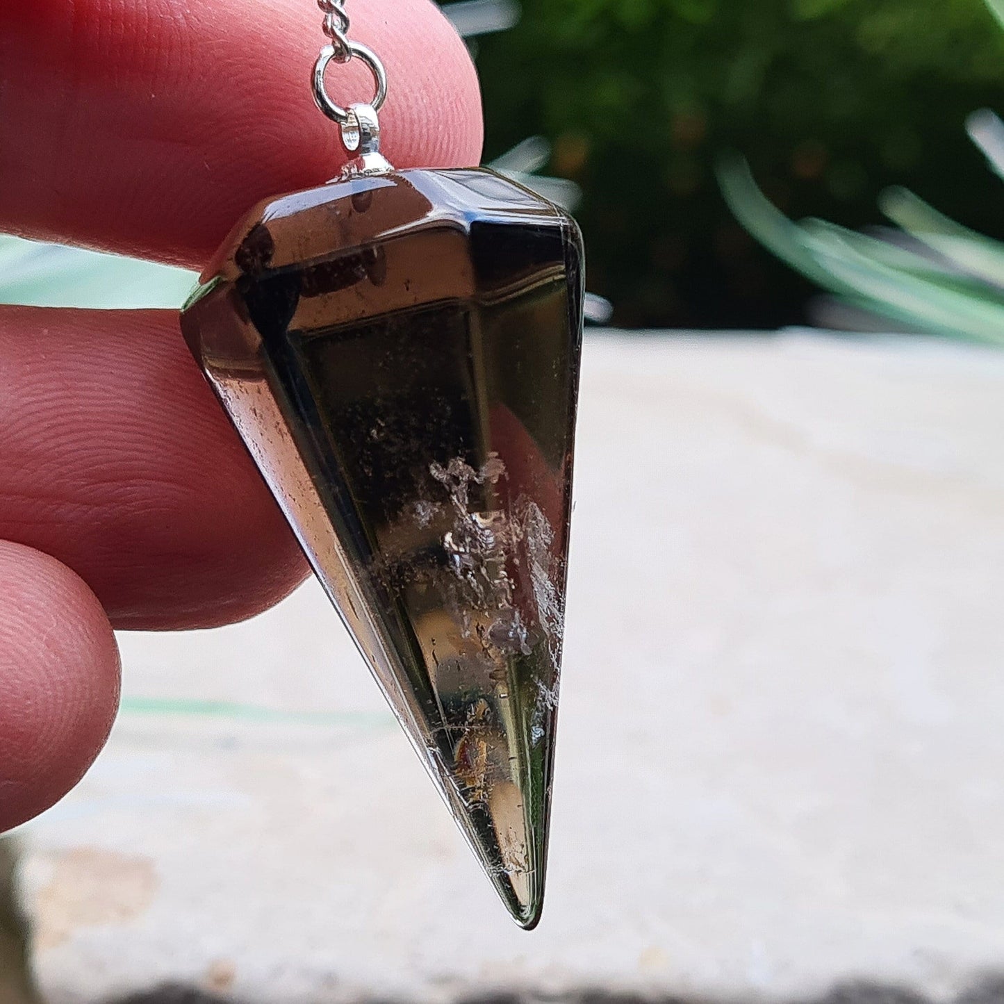 Smoky Quartz Crystal Pendulum, Smoky Quartz Crystal Dowser with brown bead on end of chain. 