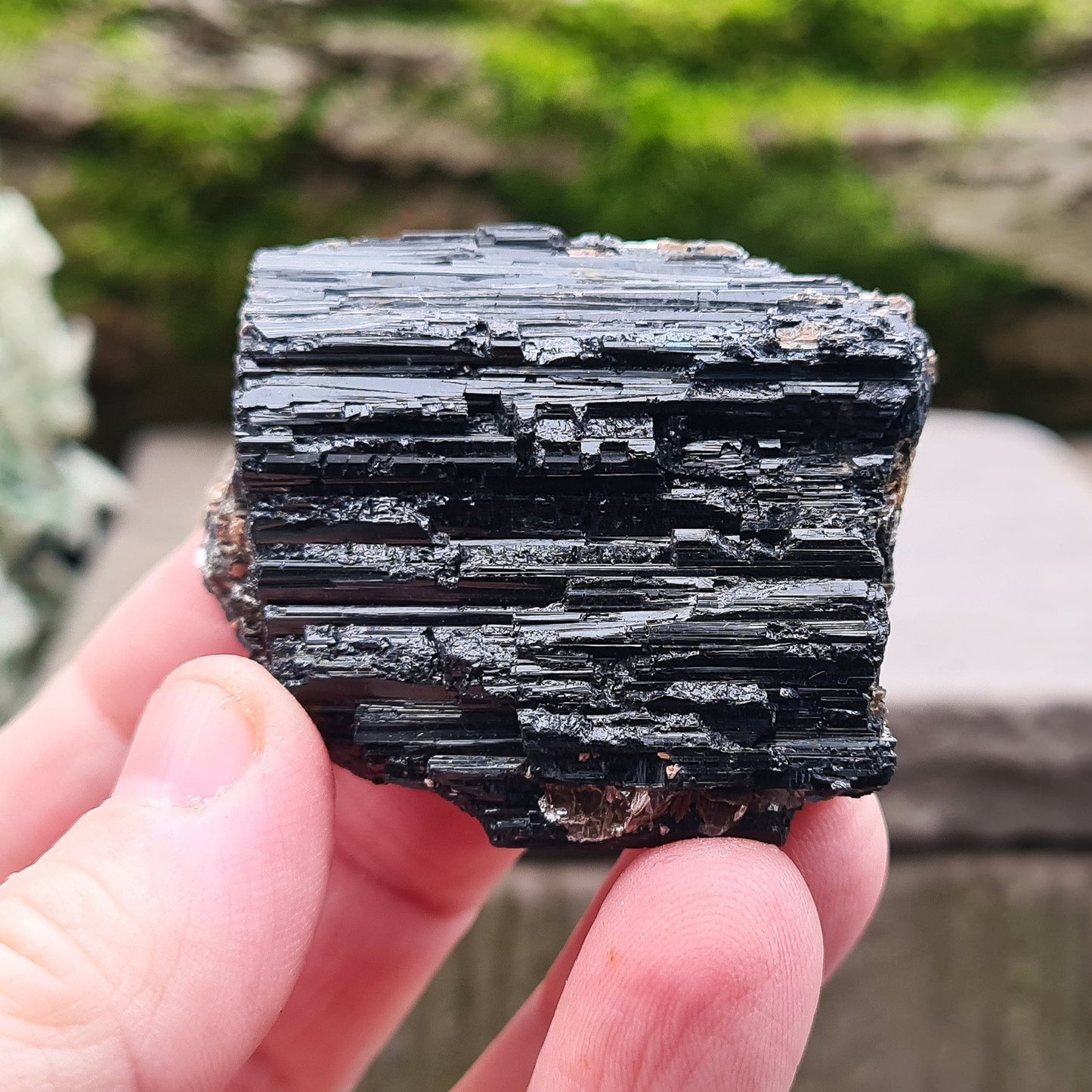 Natural Black Tourmaline crystal from Brazil. Really lovely natural piece of Black Tourmaline with a shiny lustre. Black Tourmaline is also known as Schorl.