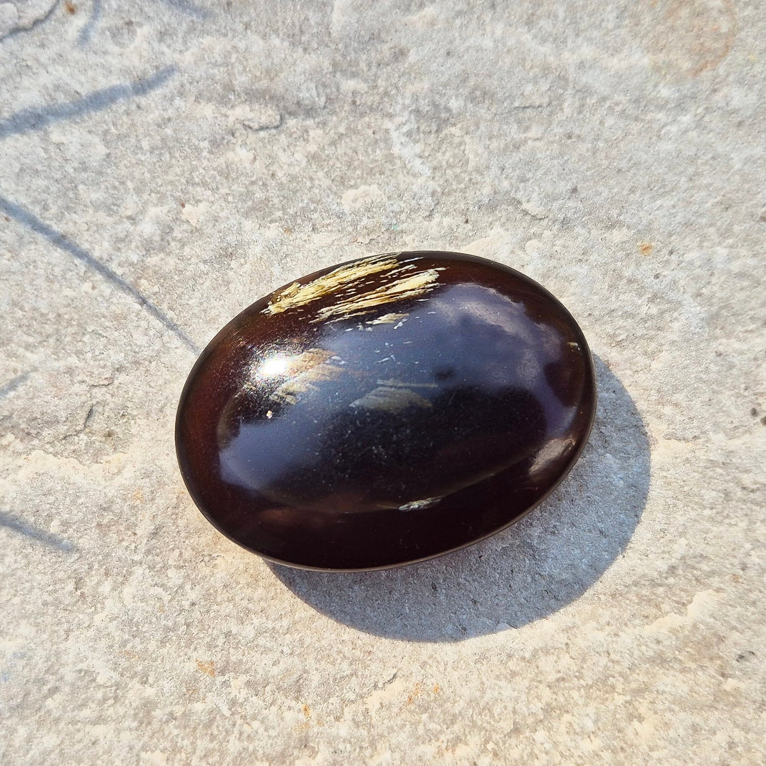 Blue Amber Palm Stone from Sulawesi, Indonesia. Blue Amber is a rare type of amber that glows blue under UV light 