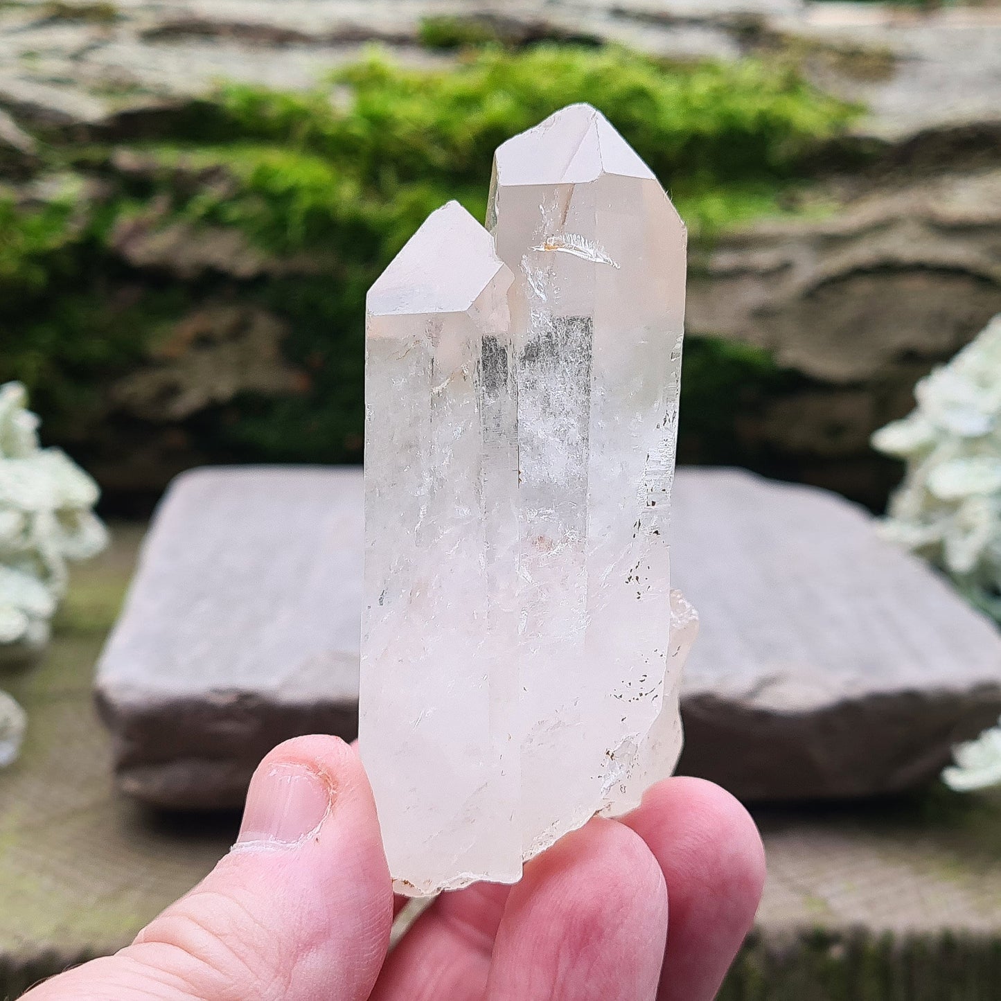 Madagascan Quartz Crystal Cluster with Twin Points | Grounding Energy & Display Stand Included | Home Decor Display