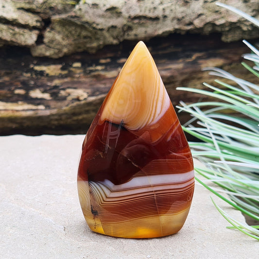 Red Banded Agate Crystal Flame from Brazil, with stunning Red, Orange and White patterning and colouring. 