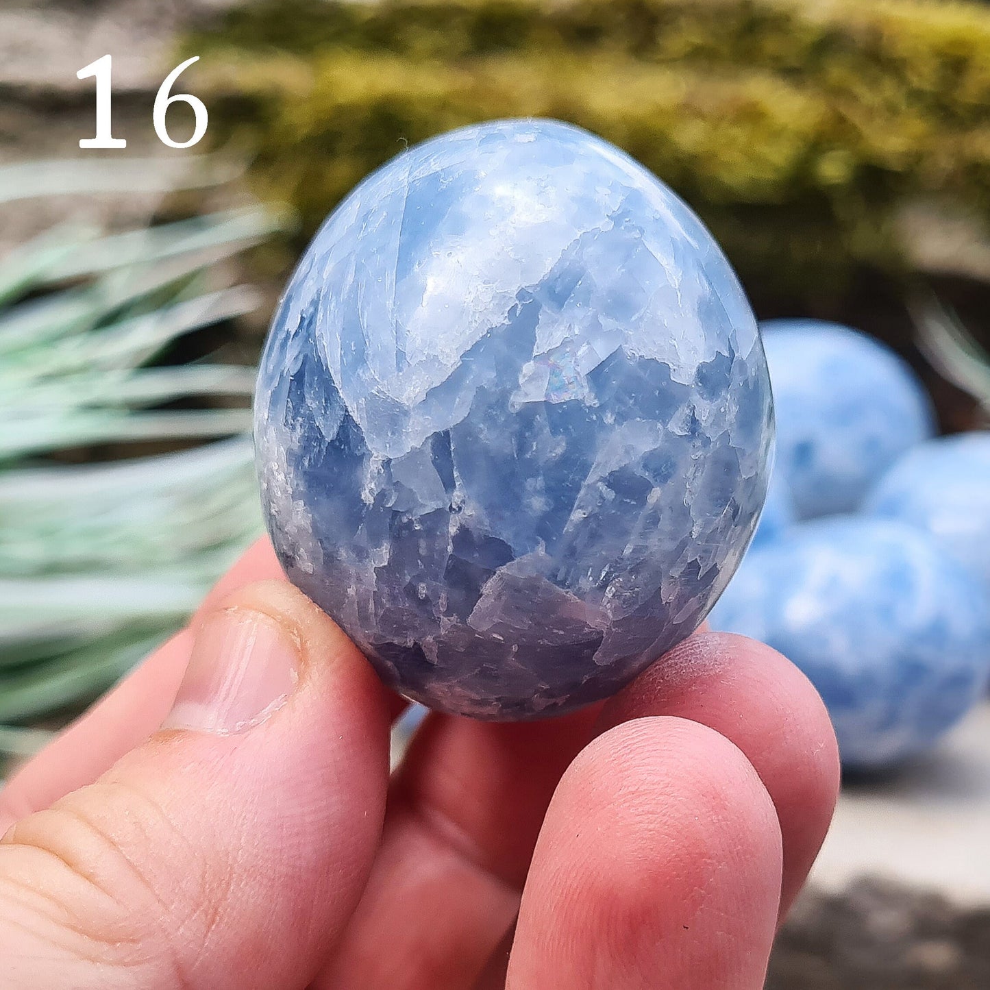 Blue Calcite Crystal, polished from Madagascar. High grade. These are a lovely bright blue colour. Almost spherical. Could be put on a sphere stand. Great size for a multitude of uses.