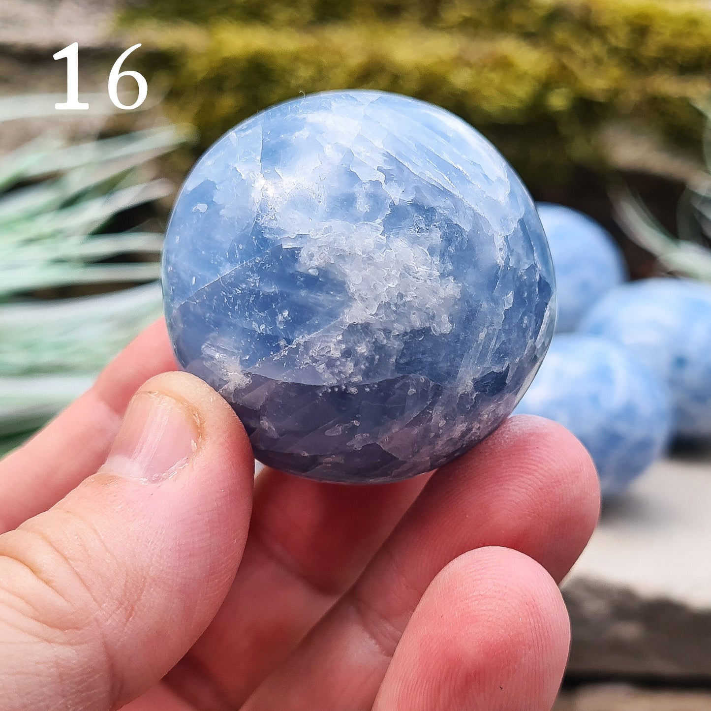 Blue Calcite Crystal, polished from Madagascar. High grade. These are a lovely bright blue colour. Almost spherical. Could be put on a sphere stand. Great size for a multitude of uses.