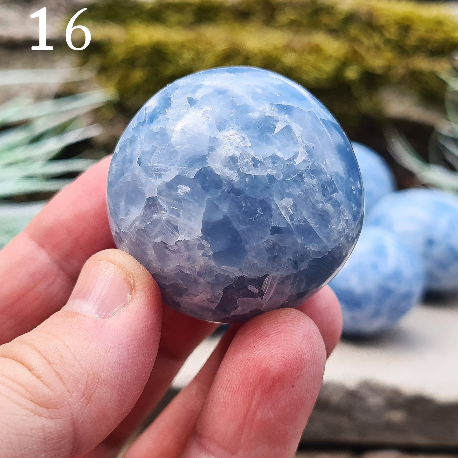 Blue Calcite Crystal, polished from Madagascar. High grade. These are a lovely bright blue colour. Almost spherical. Could be put on a sphere stand. Great size for a multitude of uses.