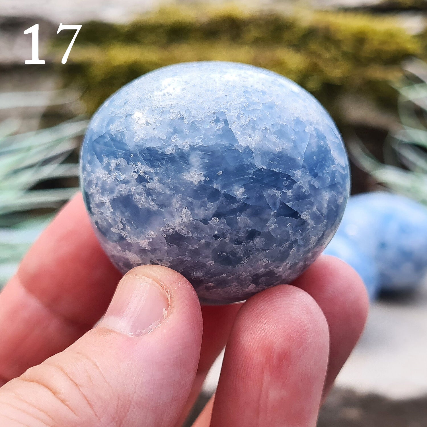 Blue Calcite Crystal, polished from Madagascar. High grade. These are a lovely bright blue colour. Almost spherical. Could be put on a sphere stand. Great size for a multitude of uses.