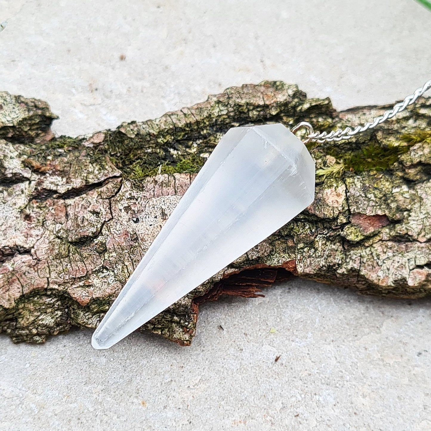 Selenite Crystal Pendulum, Crystal Dowser, with box or organza pouch to keep it in