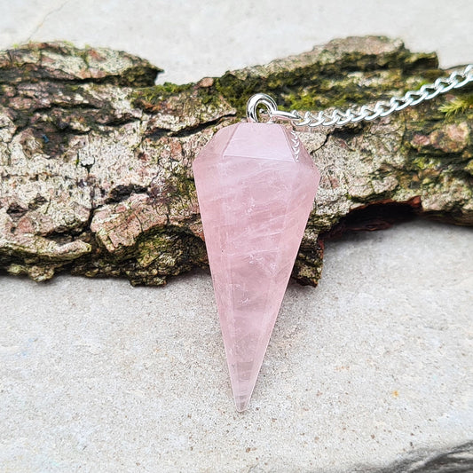 Rose Quartz Crystal Pendulum, comes in a box or pouch