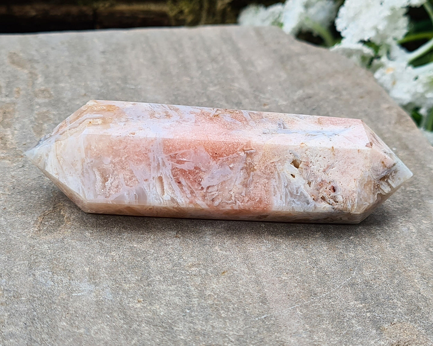 Pink Amethyst Double Terminated Crystal Wand
This beautiful double terminated wand from Brazil features soft pink and white colouring with delicate patterns. With generator points on both ends, it can both send and receive energy, helping to bring balance and flow.
