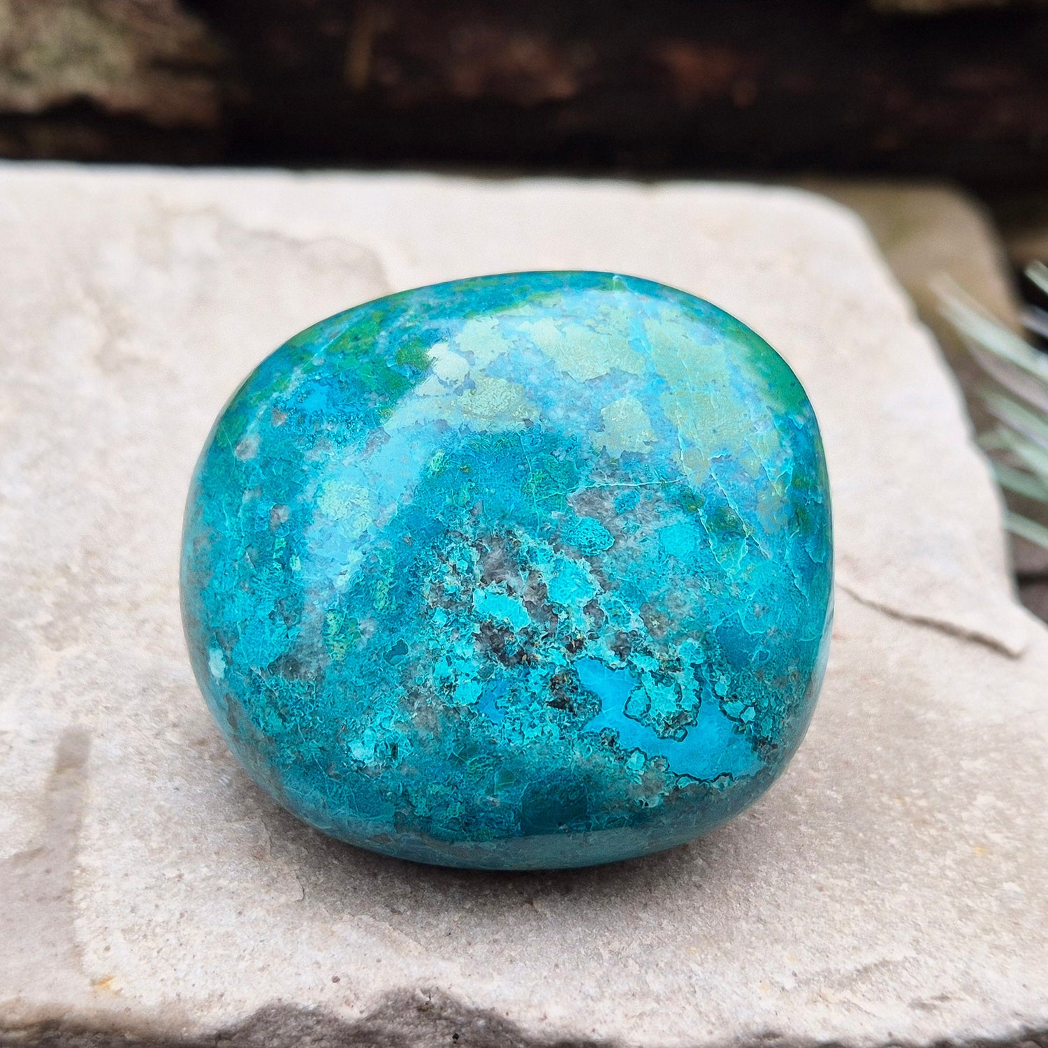 Chrysocolla Crystal Freeform from Mina Justa, Ica Region, Peru. Wonderful blue green patterning and colouring. Lovely quality.