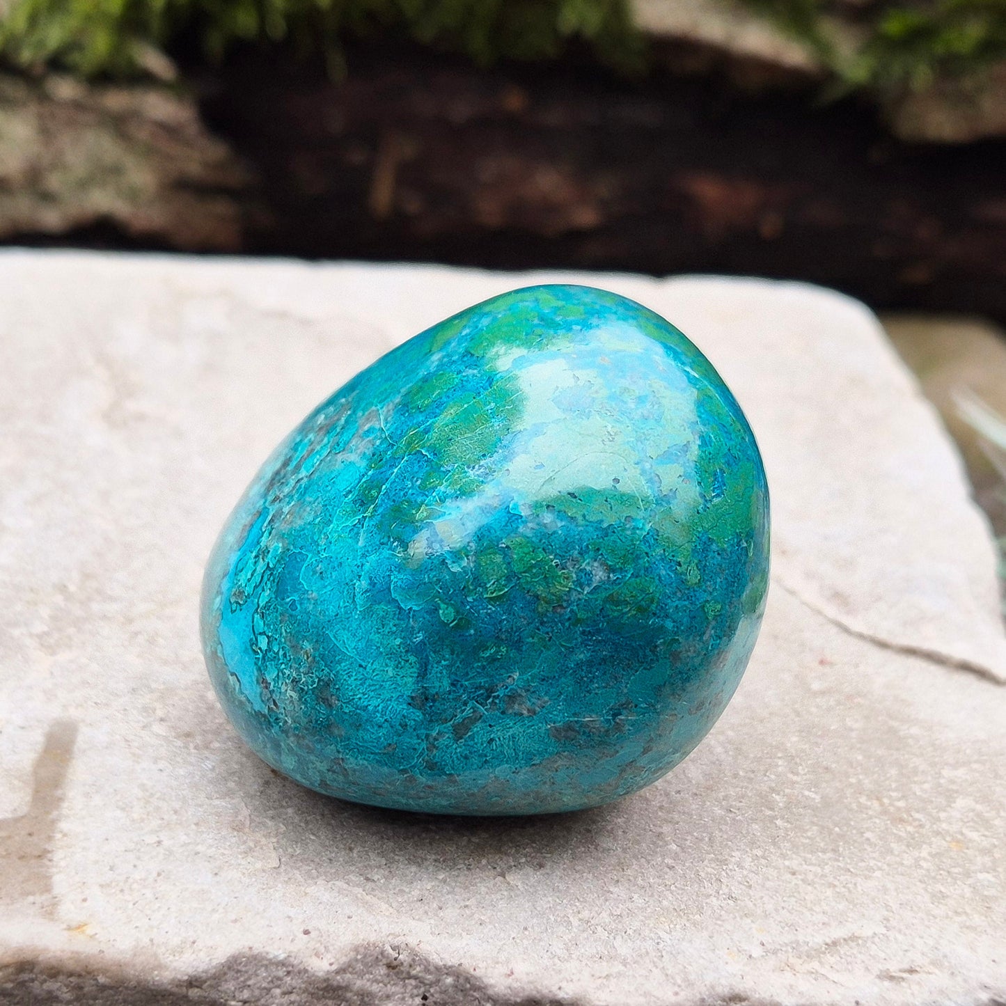 Chrysocolla Crystal Freeform from Mina Justa, Ica Region, Peru. Wonderful blue green patterning and colouring. Lovely quality.