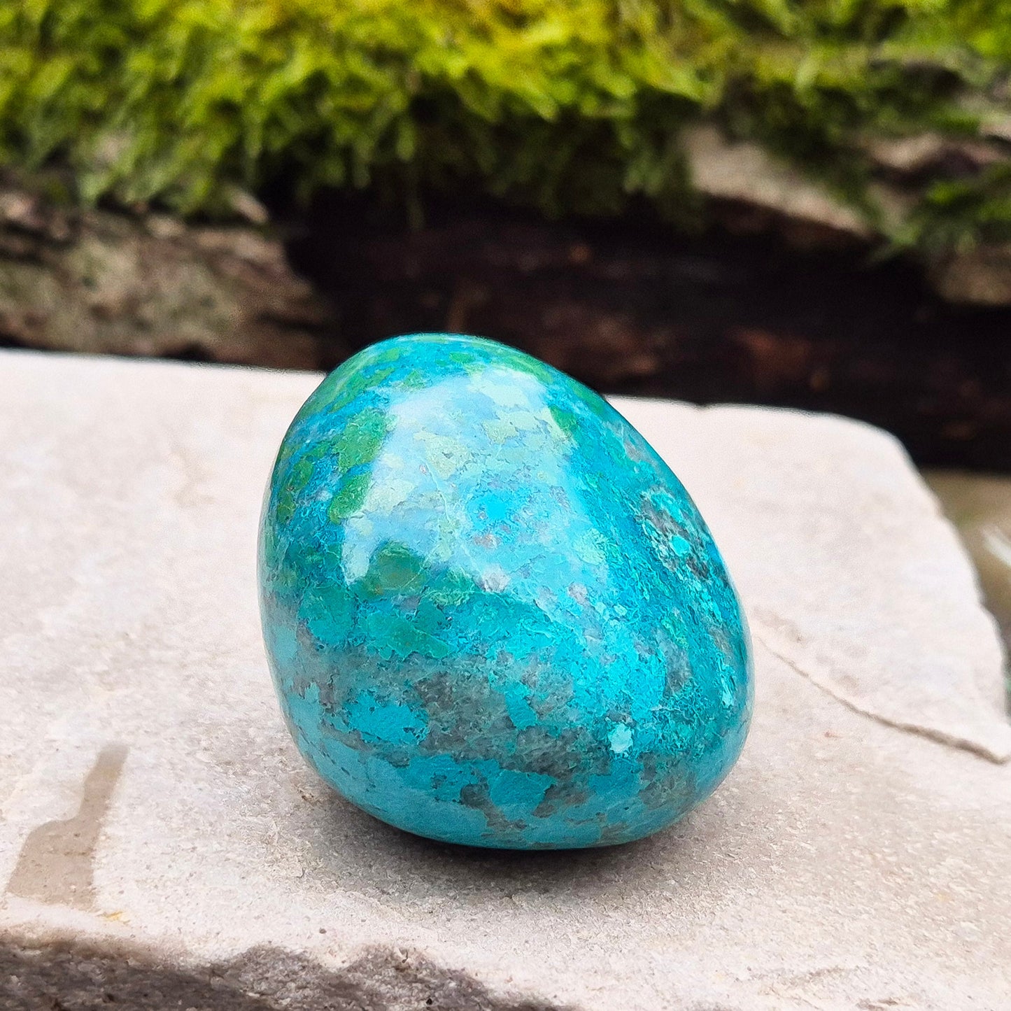 Chrysocolla Crystal Freeform from Mina Justa, Ica Region, Peru. Wonderful blue green patterning and colouring. Lovely quality.