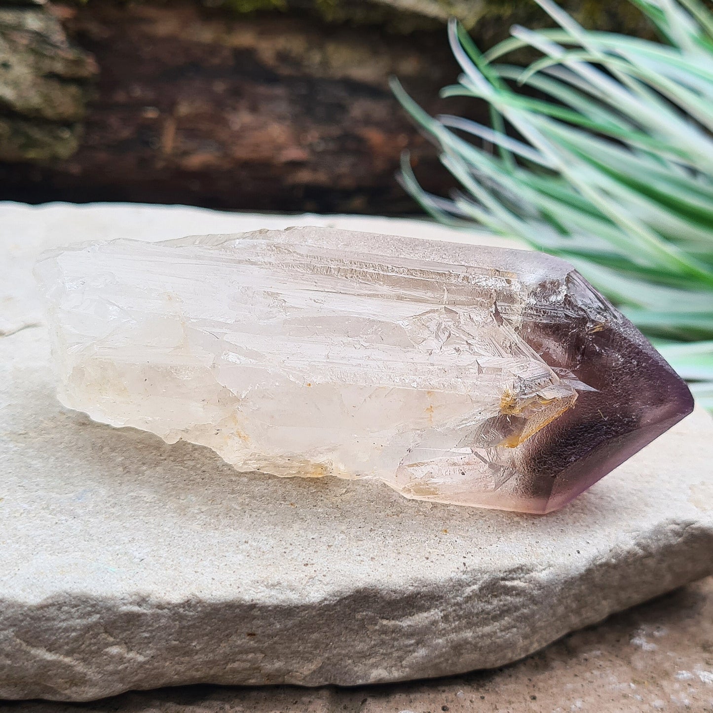 Quartz Point with Smoky Amethyst Tip from Madagascar. 