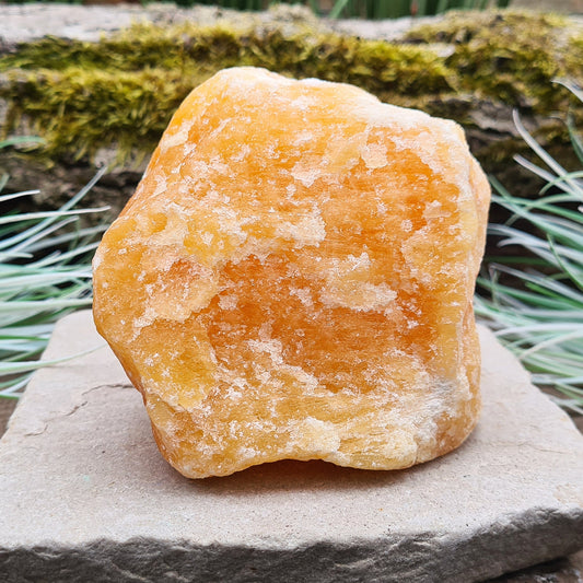 Natural Orange Calcite Crystal from Mexico. Lovely bright orange colour. This piece can be positioned upright.