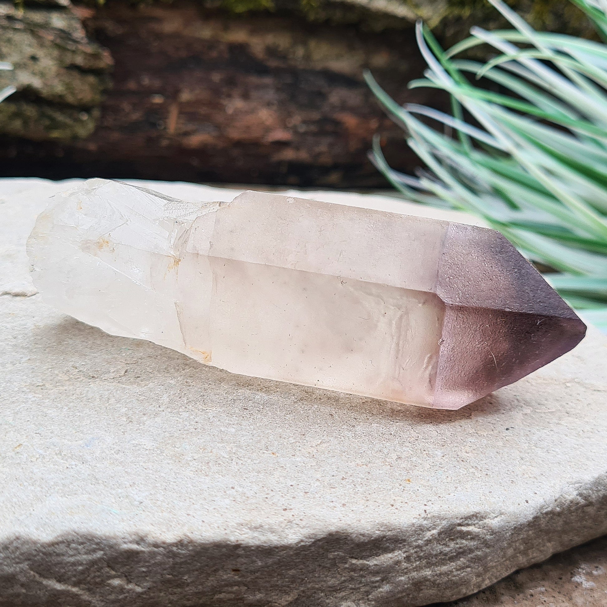 Quartz Point with Smoky Amethyst Tip from Madagascar. 