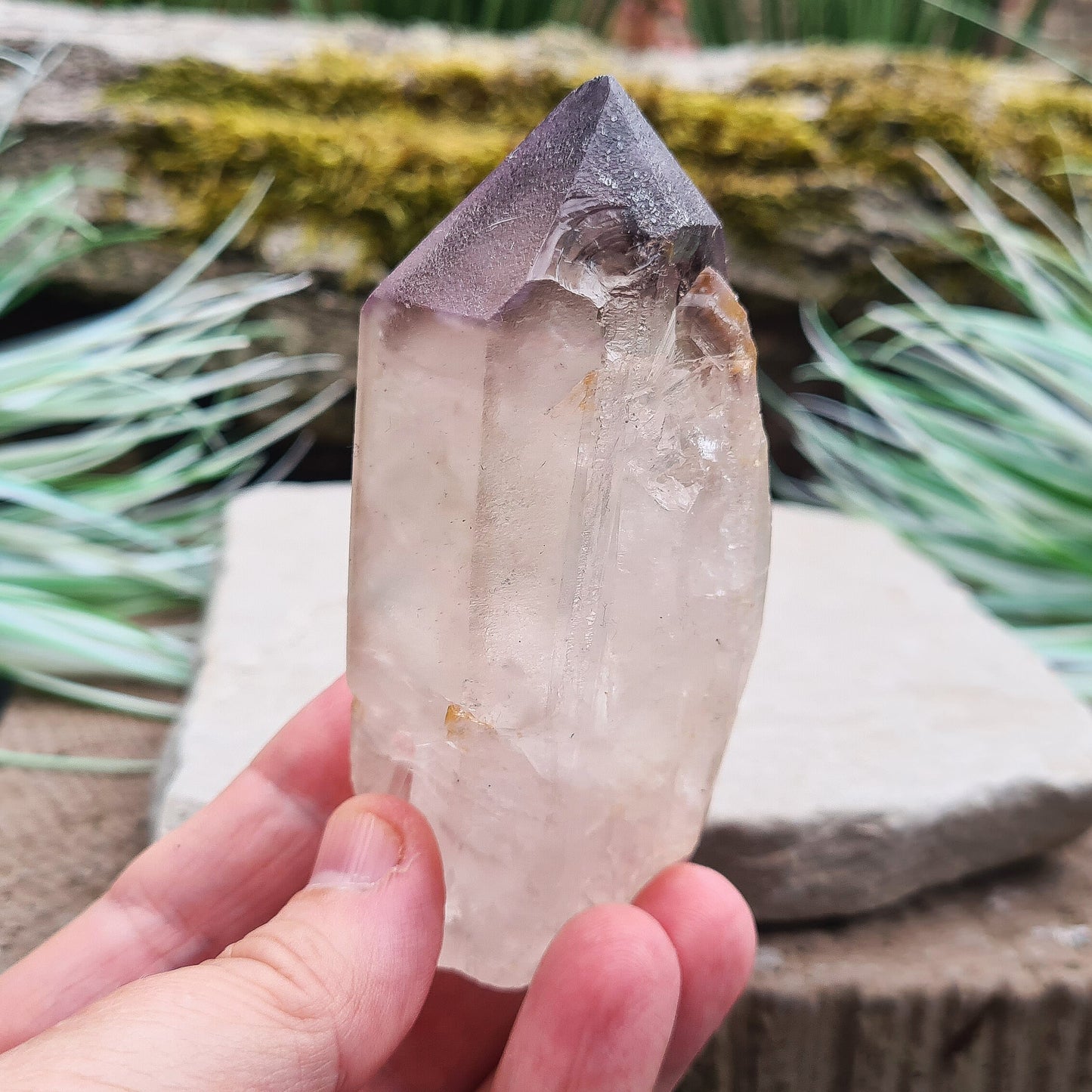 Quartz Point with Smoky Amethyst Tip | Aids Emotional Support and Energy Clearing