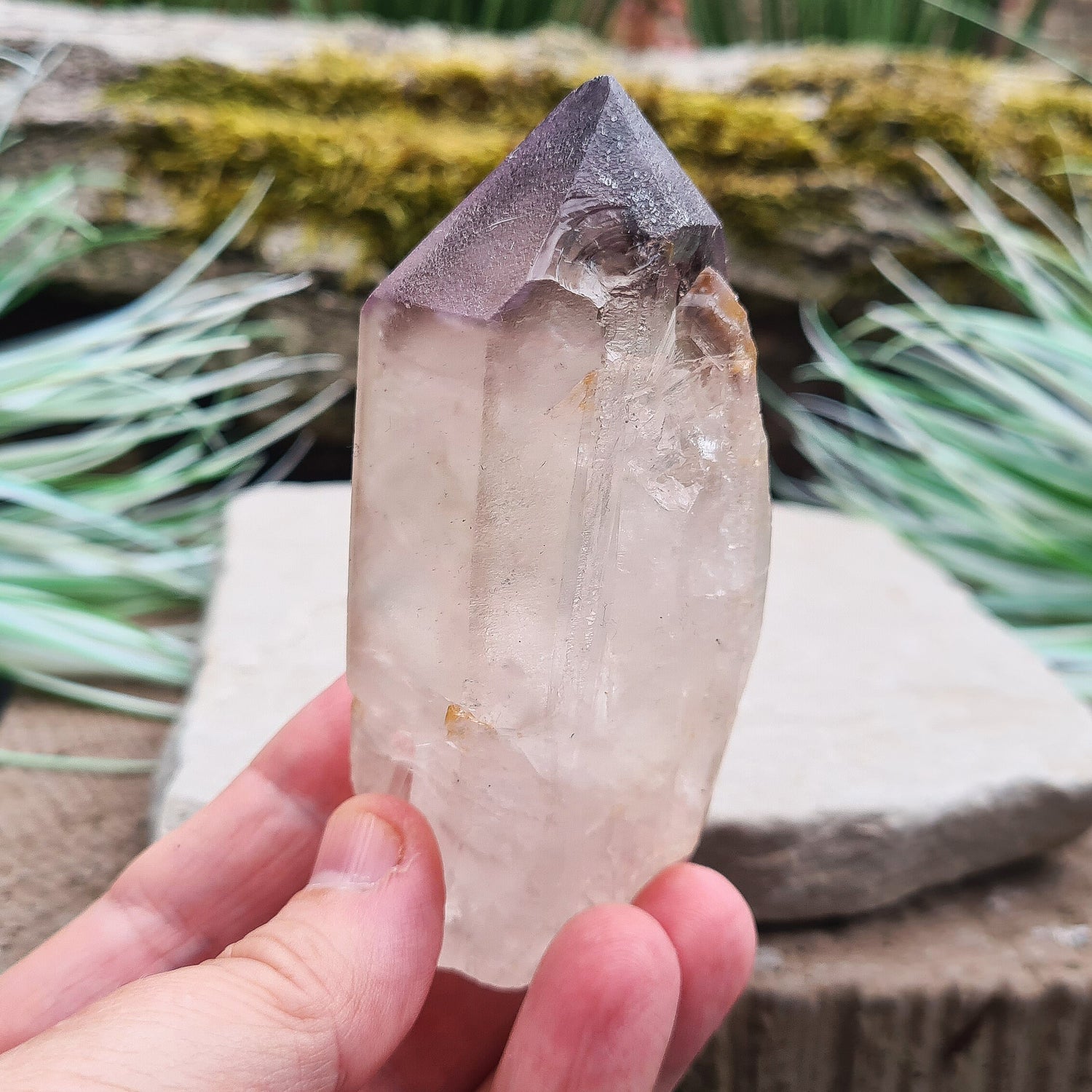 Madagascan Amethyst and Quartz Point. Natural. Madagascan Smoky Amethyst and Quartz have a very different feel and energy to the Quartz and Amethyst that comes out of anywhere else.