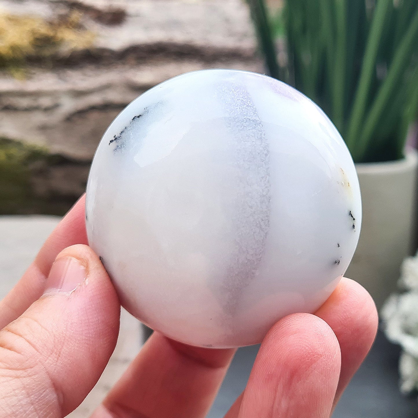 Merlinite Crystal Galet, White Opal with Dendritic Inclusions