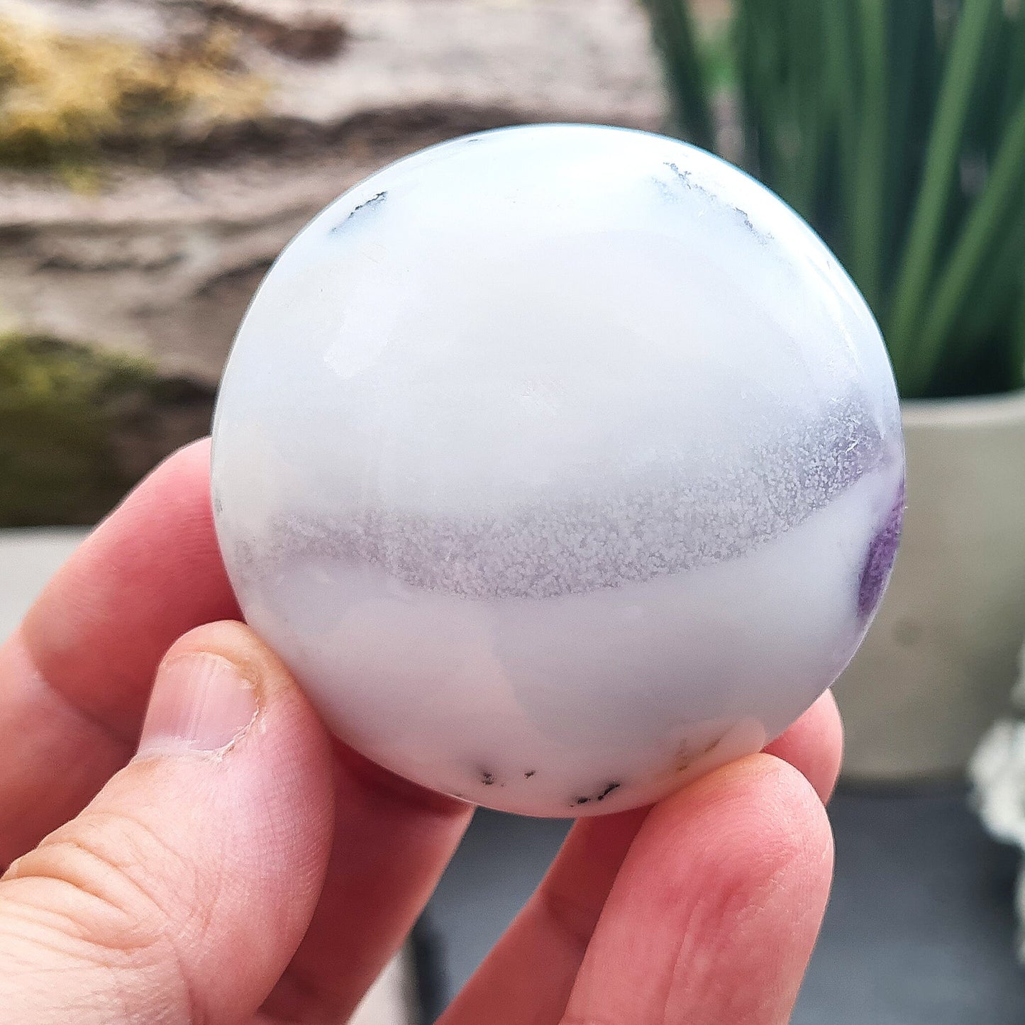 Merlinite Crystal Galet, White Opal with Dendritic Inclusions