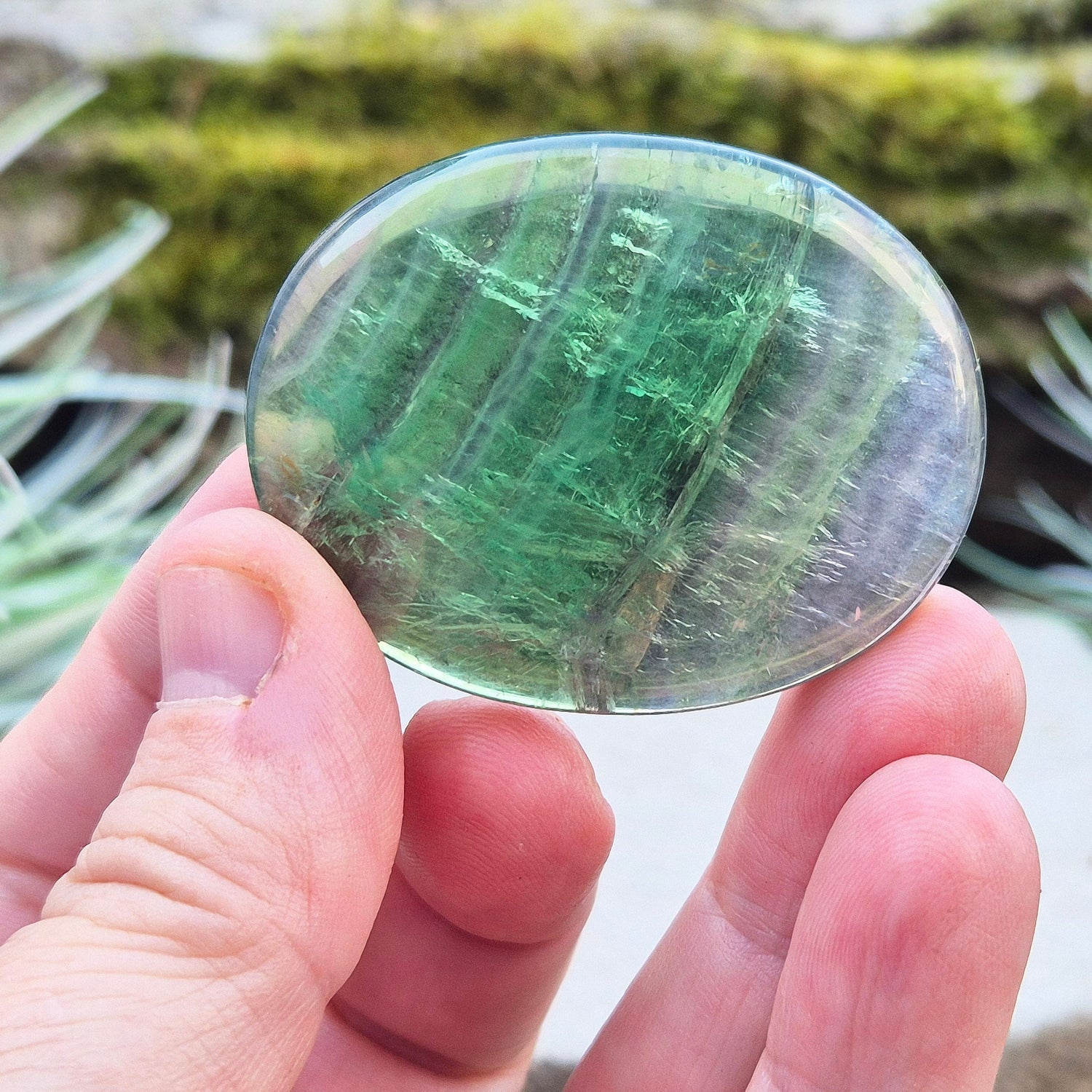 Green Fluorite Crystal Palm Stone. Lovely green colour. From China.