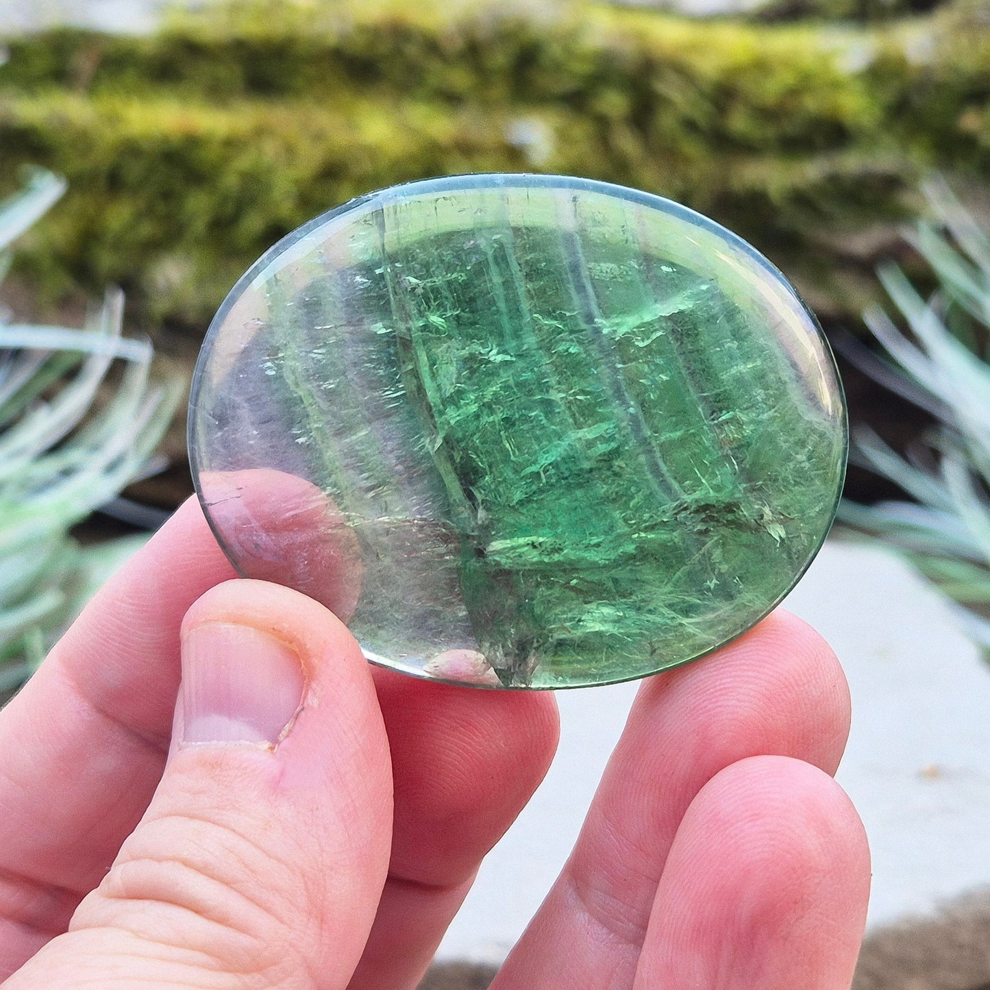 Green Fluorite Crystal Palm Stone. Lovely green colour. From China.