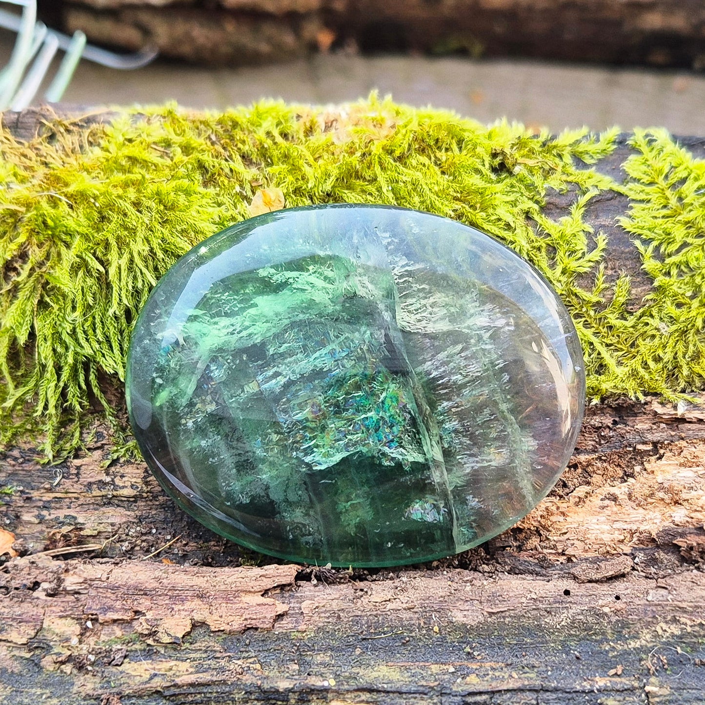 Green Fluorite Crystal Palm Stone. Lovely green colour. From China.