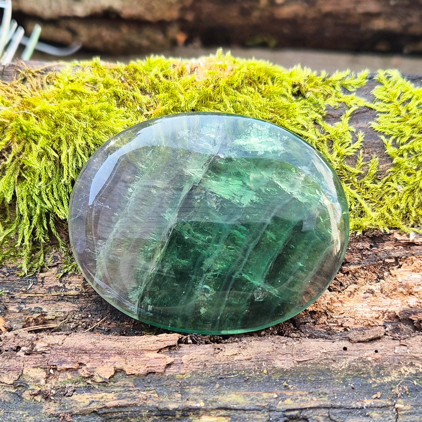 Green Fluorite Crystal Palm Stone. Lovely green colour. From China.