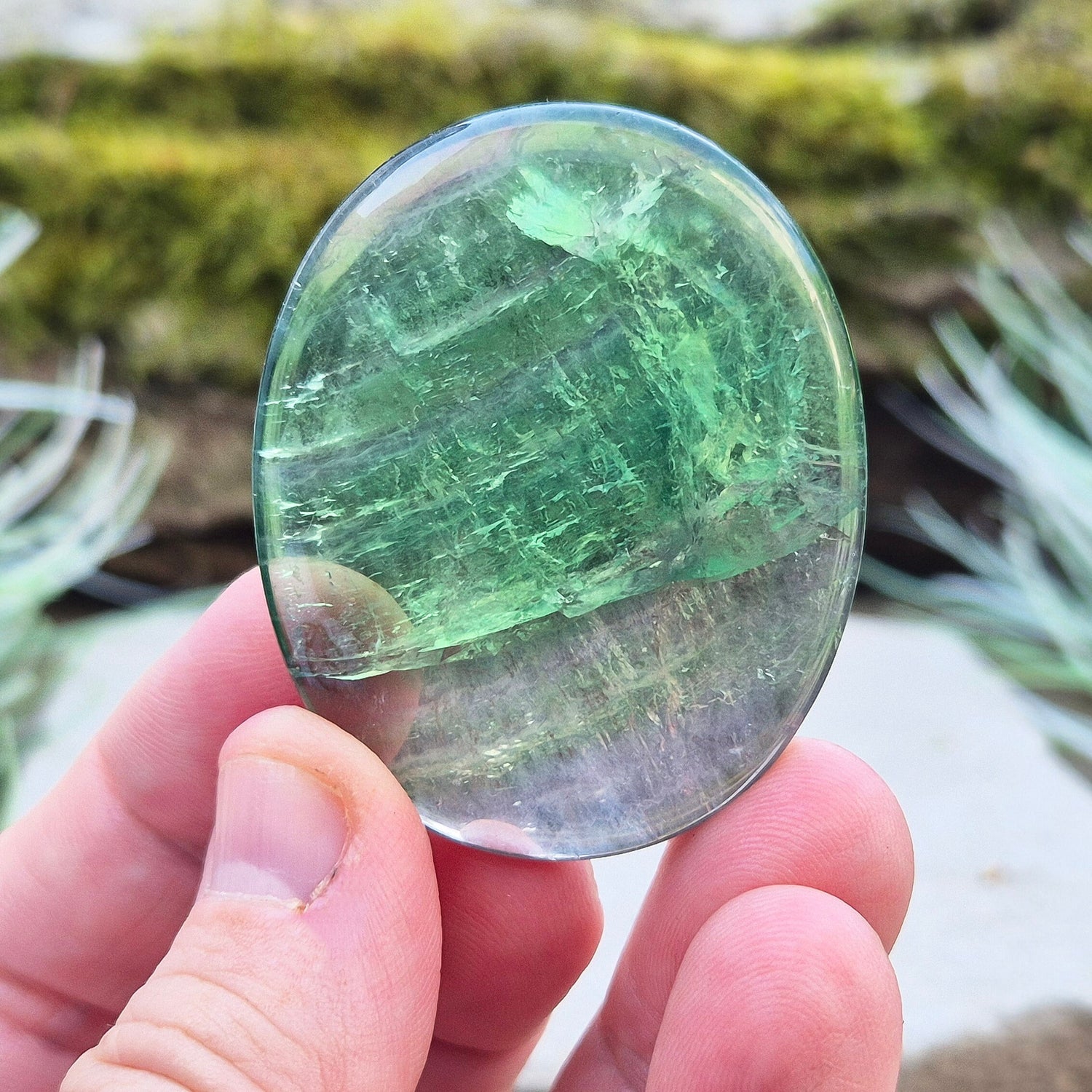 Green Fluorite Crystal Palm Stone. Lovely green colour. From China.