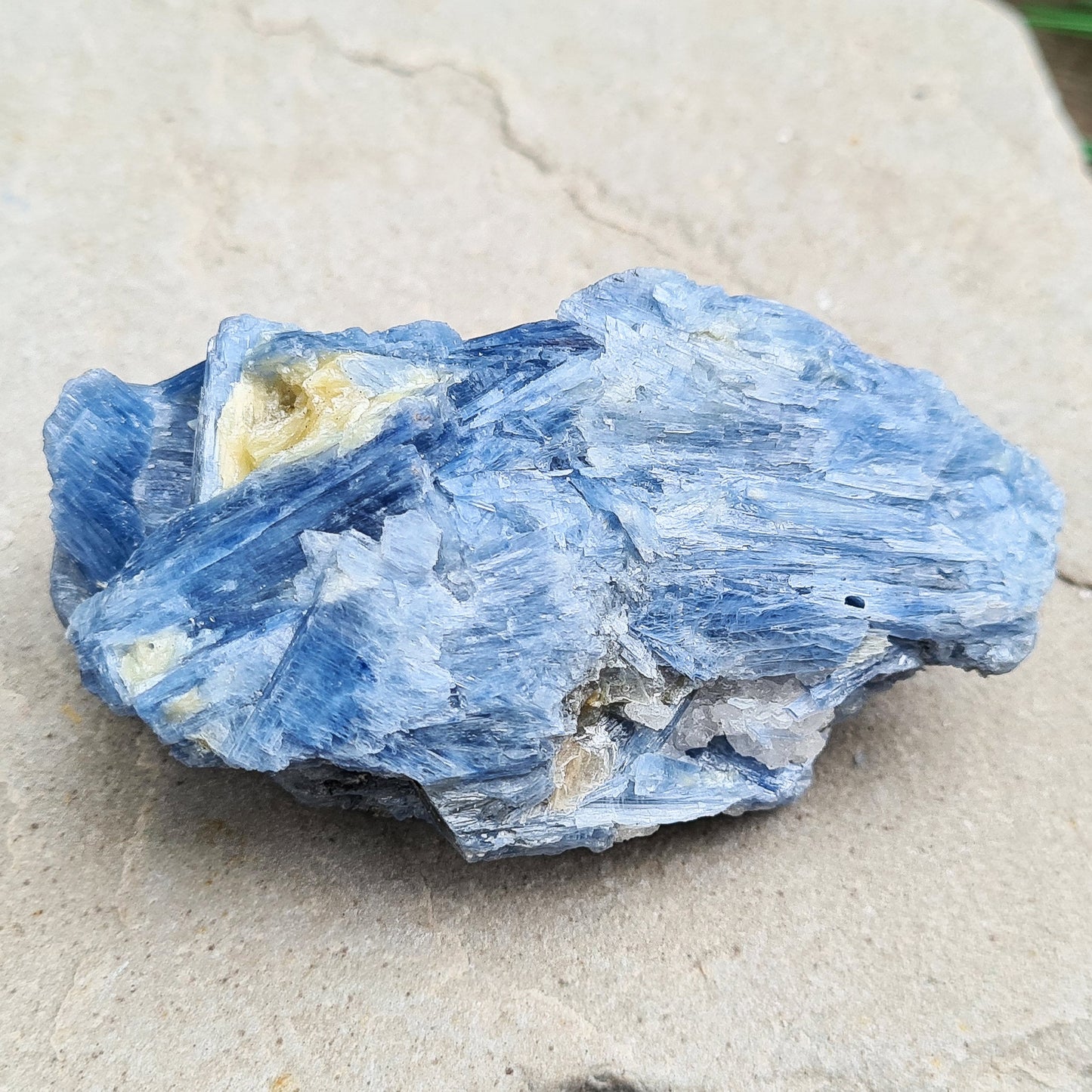 Natural Blue Kyanite Crystal Cluster. Shiny sparkly Blue Kyanite blades with a little Quartz create this wonderful cluster. High grade quality. From Brazil.